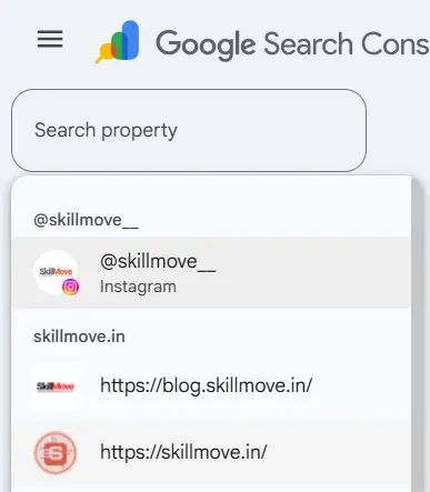 The property switcher now lists the Instagram property above the website properties, website and social, unified in one dashboard.