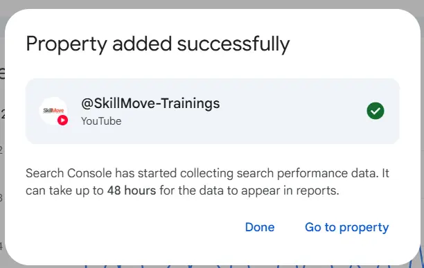 @SkillMove-Trainings is now a verified YouTube property inside the same Search Console account as skillmove.in.
