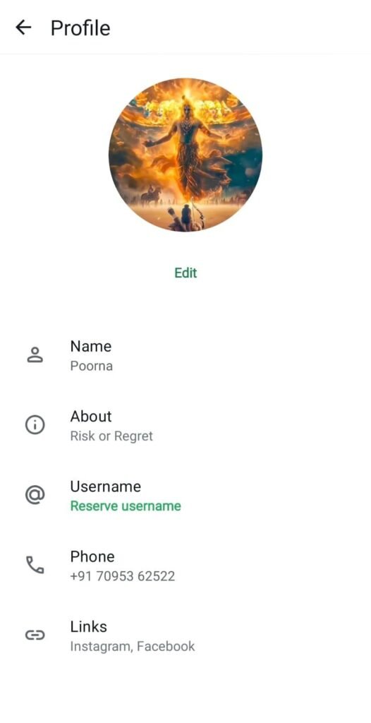 Reserve Username option available in WhatsApp profile settings