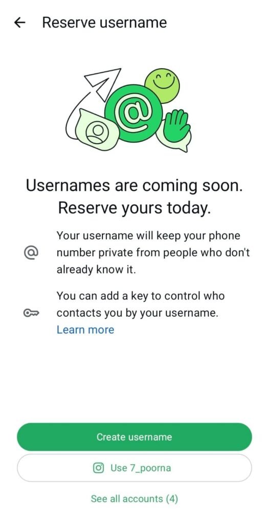 Create a new WhatsApp username to keep your phone number private