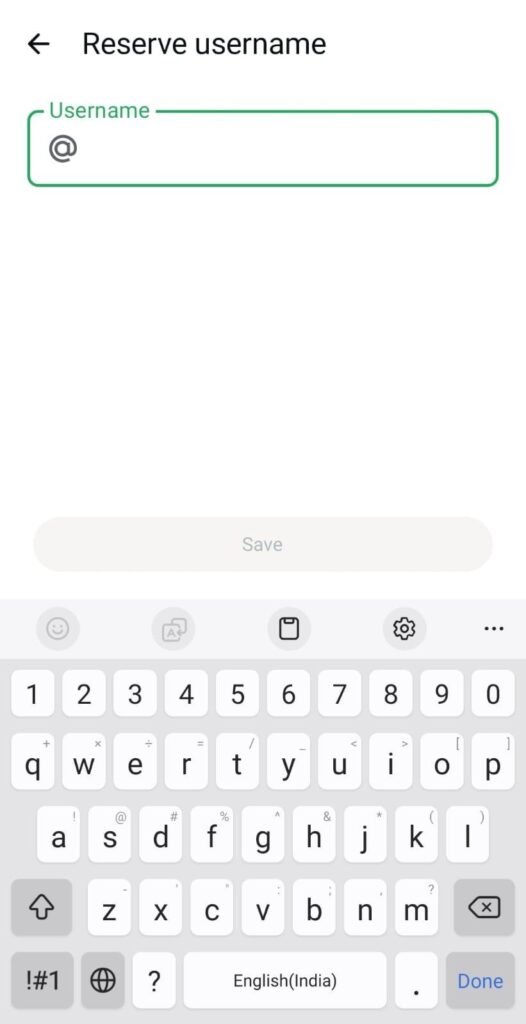 Typing a unique WhatsApp username before saving