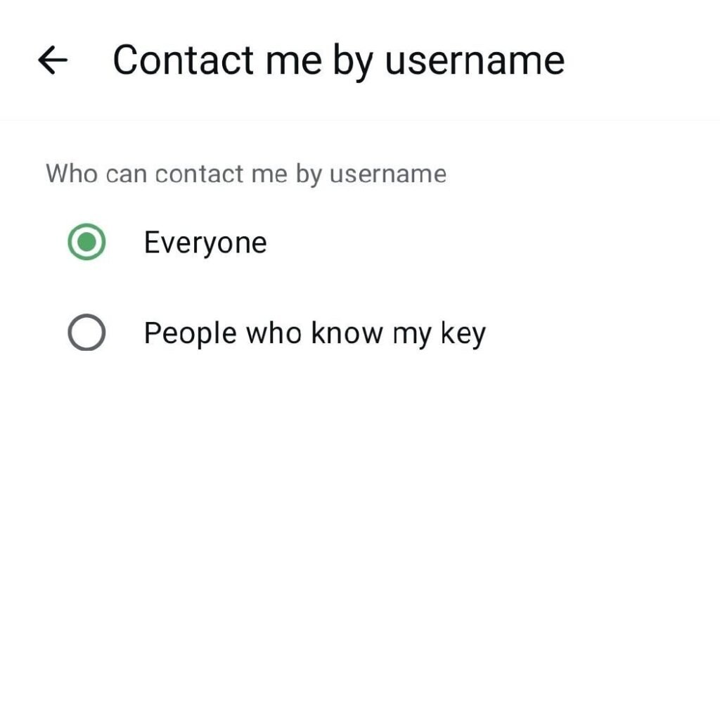 WhatsApp privacy settings for who can contact you using your username