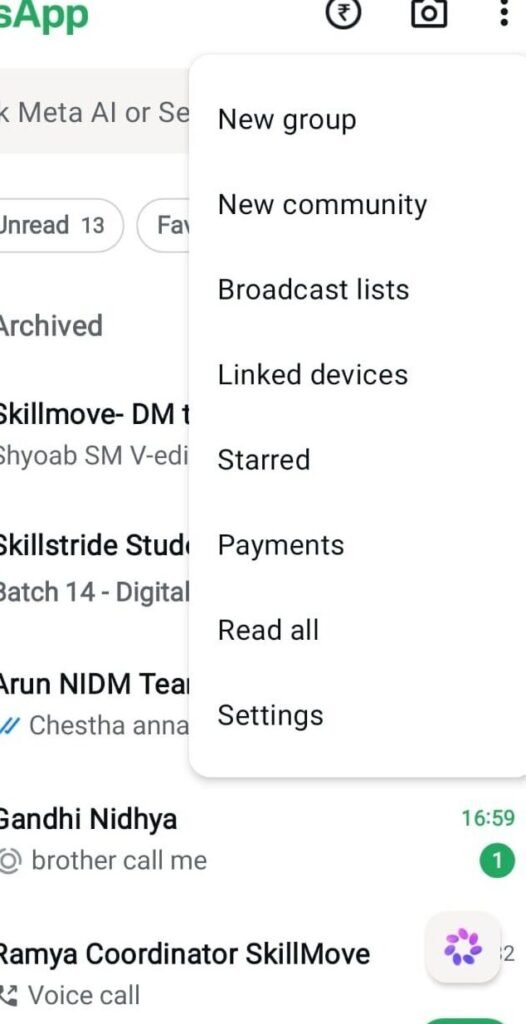Opening the WhatsApp Settings menu to access the new Username feature