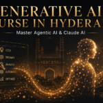 Generative AI course in Hyderabad featuring Agentic AI, Claude AI, AI automation, prompting, research, planning, execution and optimization with Hyderabad skyline