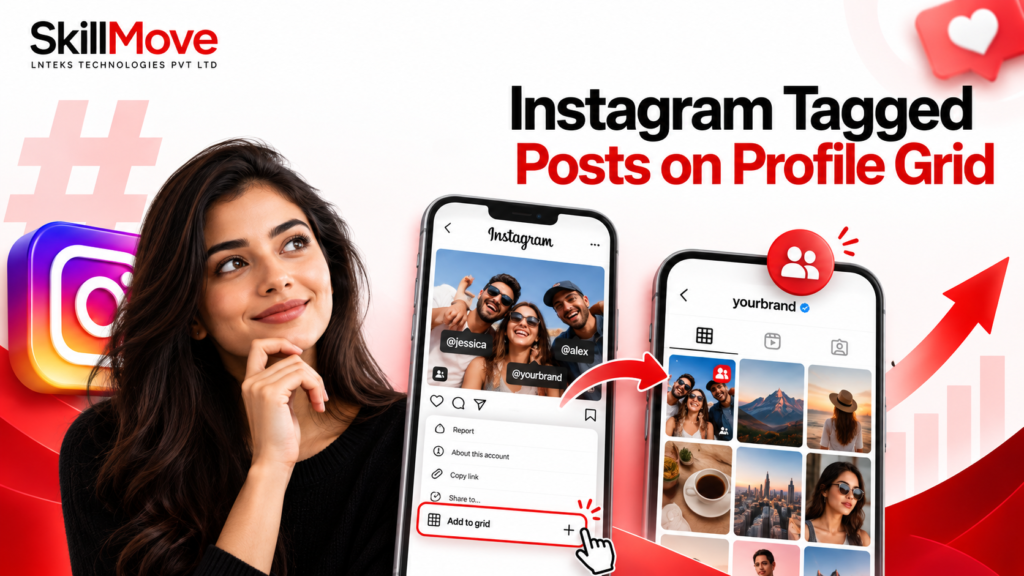 Instagram Tagged Posts on Profile Grid update showing how creators and brands can add tagged posts to their Instagram profile grid using the Add to grid feature.